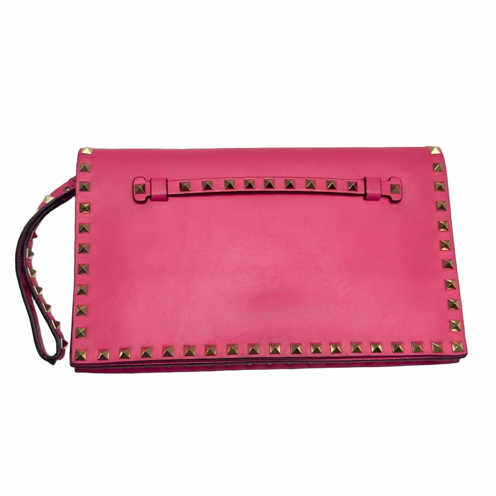 Valentino Garavani Rockstud Leather Clutch- Hot Pink